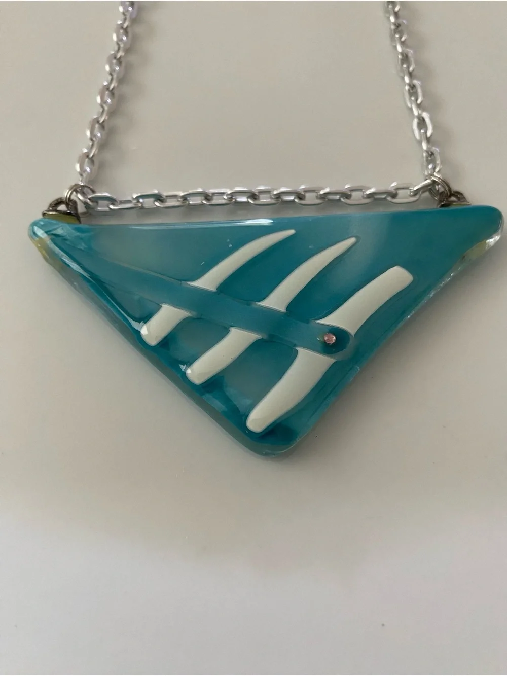 Handmade Turquoise Triangle Pendant Signed Necklace